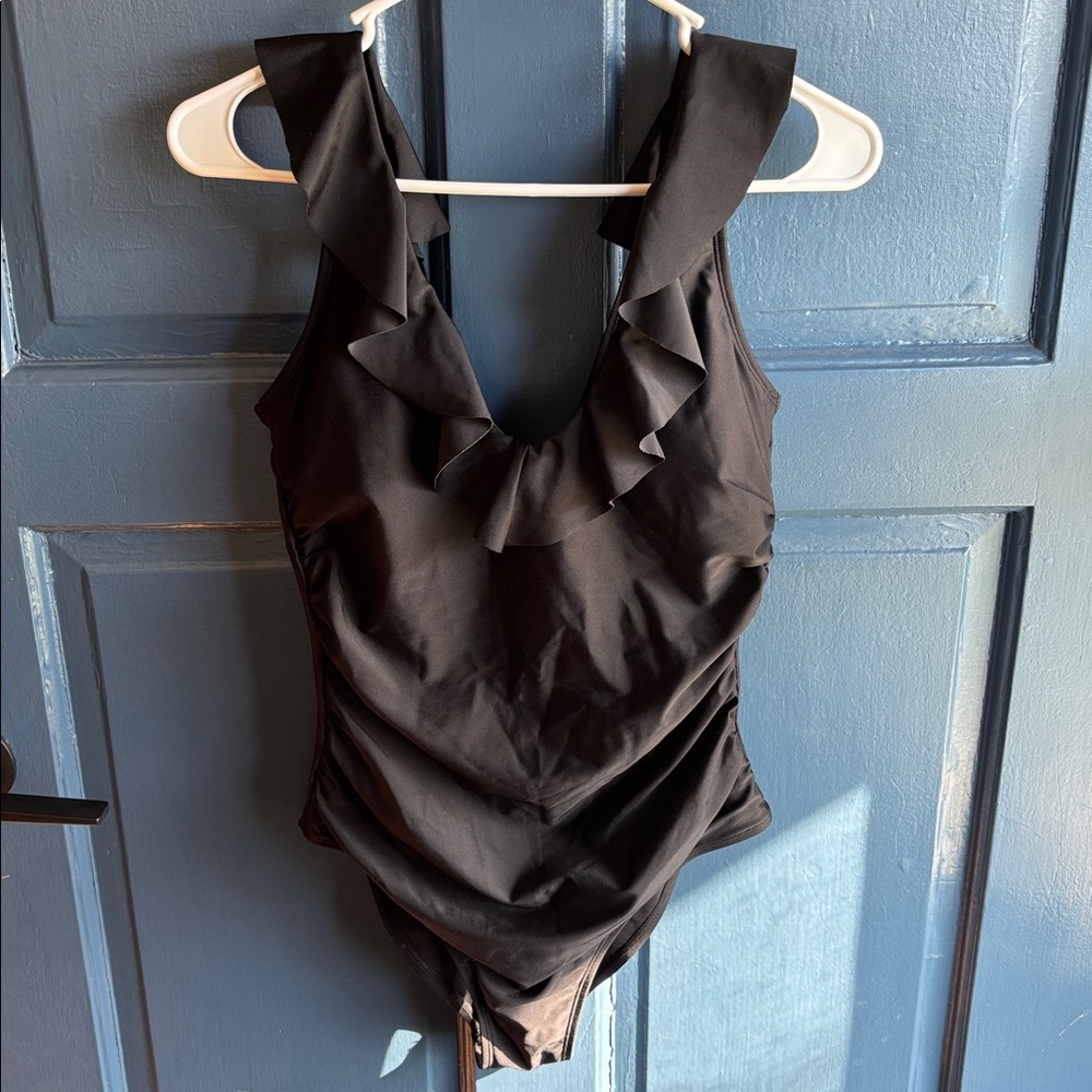 Elegant Black Ruffled One Piece